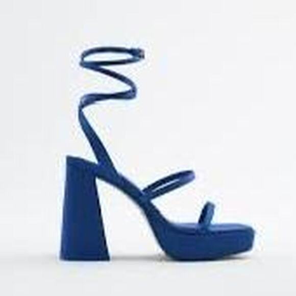 Zara blue strappy platform heels US8 - Picture 2 of 6